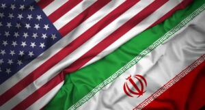 Drapeaux des États-Unis et de l'Iran superposés.