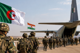 Embarquement des soldats vers l’avion militaire (IA)