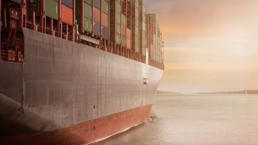 Porte-conteneurs chargé en mer, photo d’illustration des exportations algériennes hors hydrocarbures.